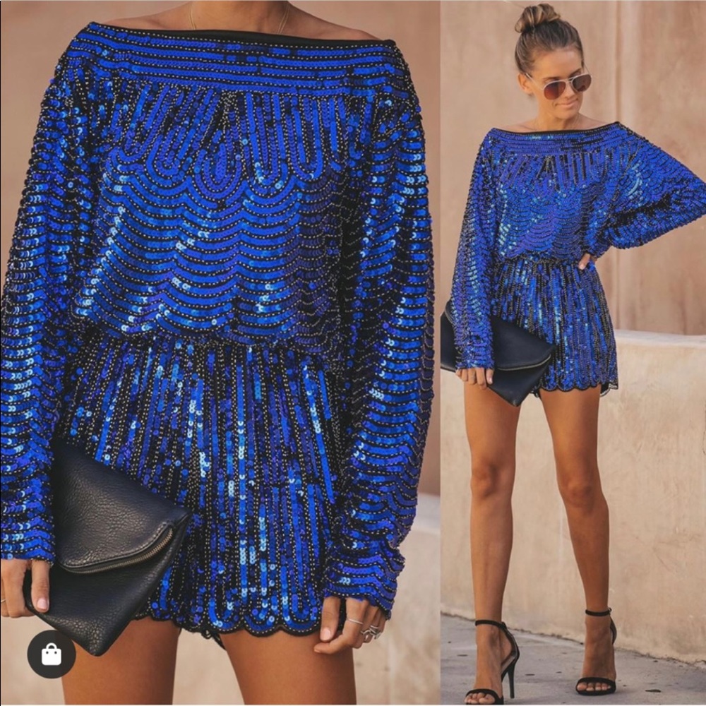 Sapphire sequin long sleeve romper